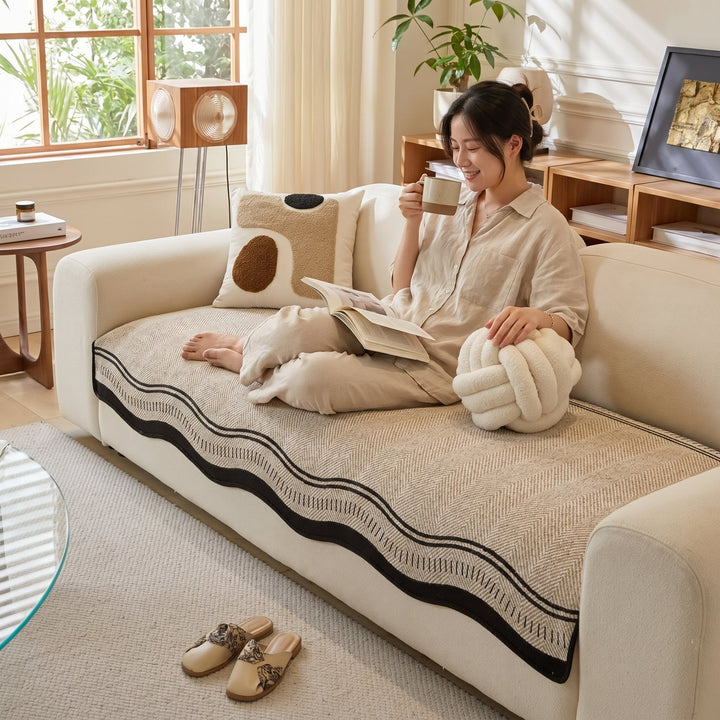Sofa Cover with Wave Edge Design - Sofa Covers - Olive Charm - Seravelle Home