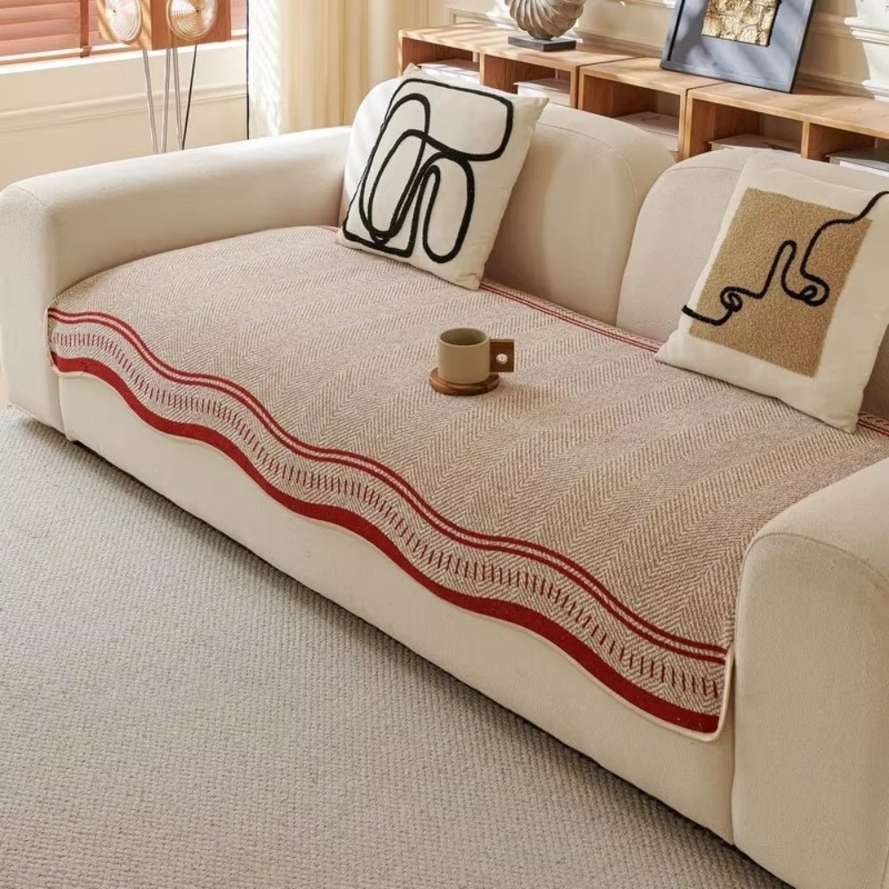 Sofa Cover with Wave Edge Design - Sofa Covers - Olive Charm - Seravelle Home
