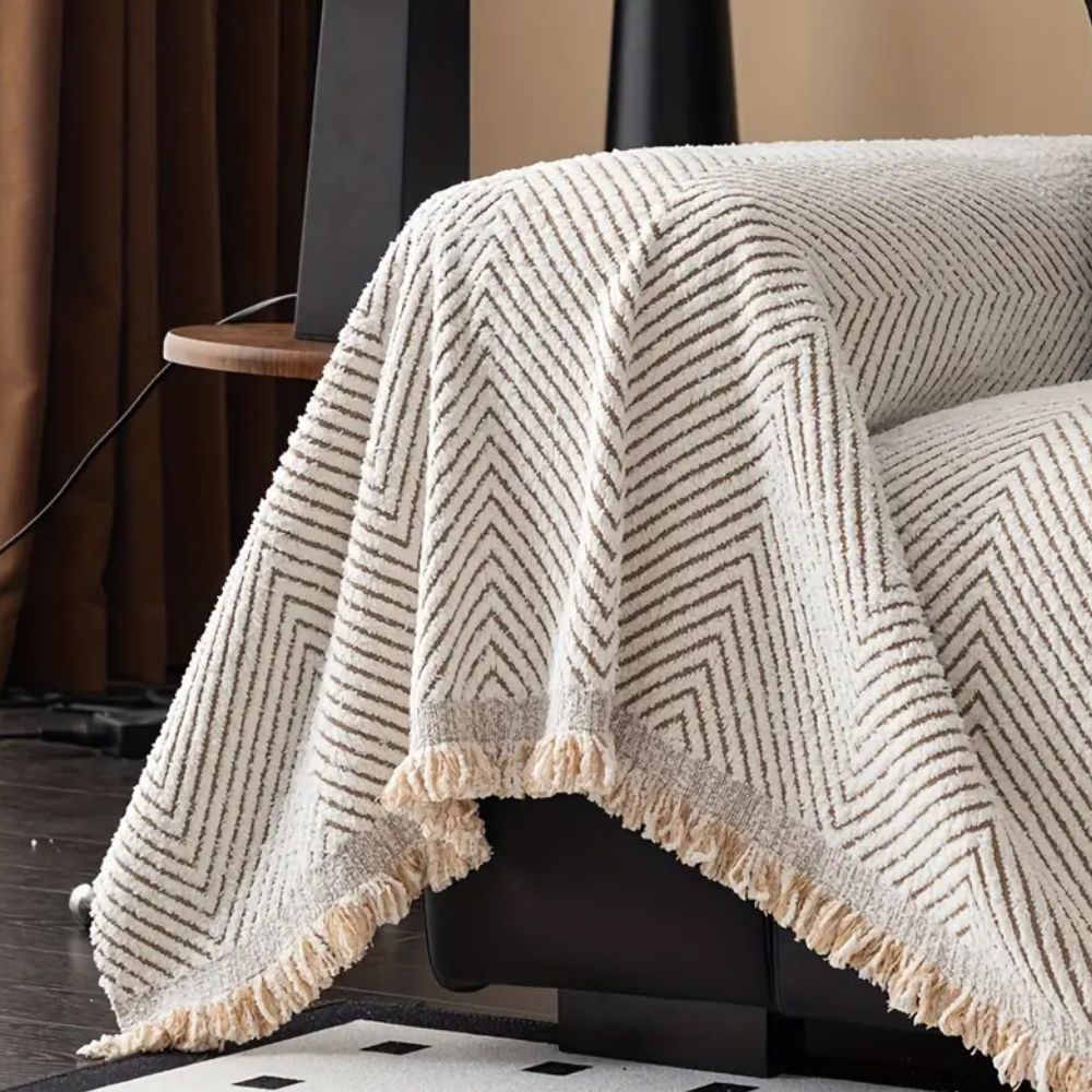 Sofa Protection Blanket with Herringbone Pattern and Non - Slip Back - Sofa Cover - Beige - Seravelle Home