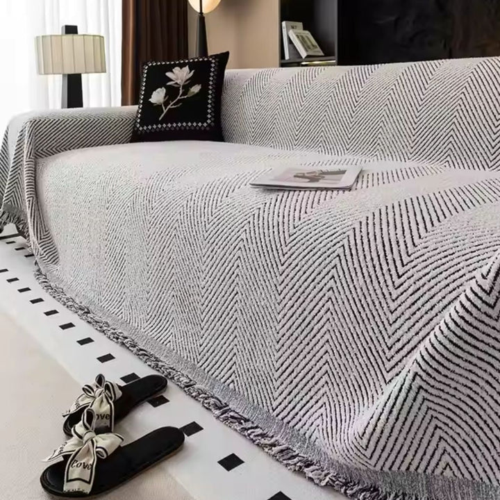 Sofa Protection Blanket with Herringbone Pattern and Non - Slip Back - Sofa Cover - Grey - Seravelle Home
