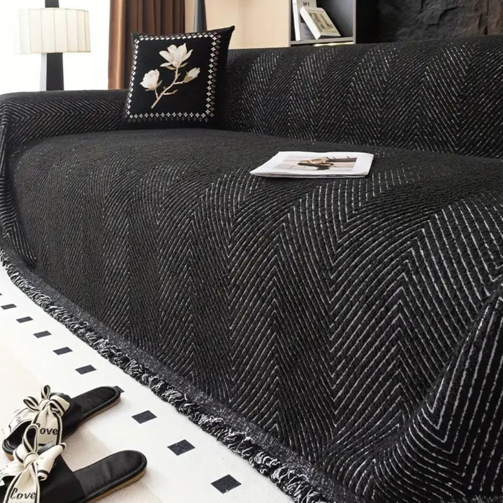 Sofa Protection Blanket with Herringbone Pattern and Non - Slip Back - Sofa Cover - Black - Seravelle Home