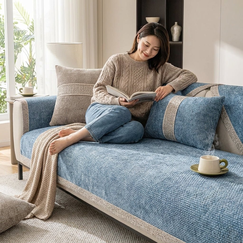 Sofa Protector and Textile Set for the Living Room - Sofa cover - Blue - Seravelle Home