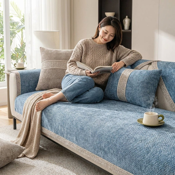 Sofa Protector and Textile Set for the Living Room - Sofa cover - Blue - Seravelle Home
