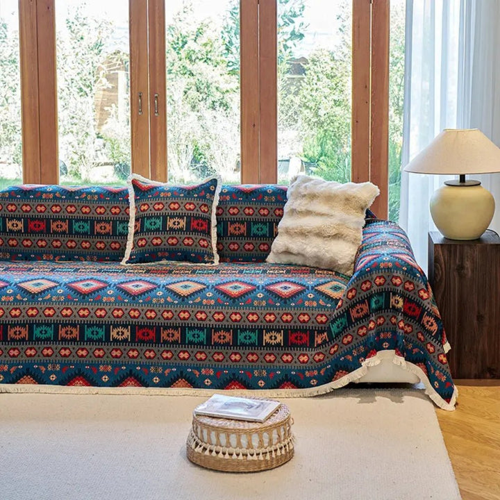 Sofa Throw Colorful Boho Pattern - Sofa Cover - 180x130 cm - Seravelle Home