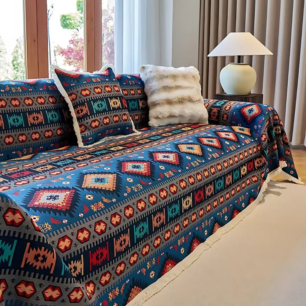 Sofa Throw Colorful Boho Pattern - Sofa Cover - 180x130 cm - Seravelle Home
