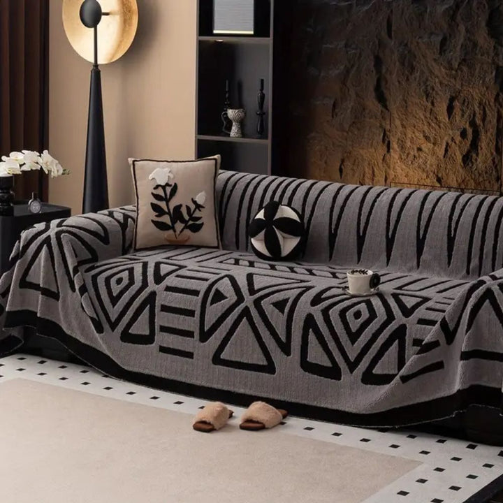 Sofa Throw Cover Geometric Pattern - Sofa Cover - Smoke Grey - Seravelle Home