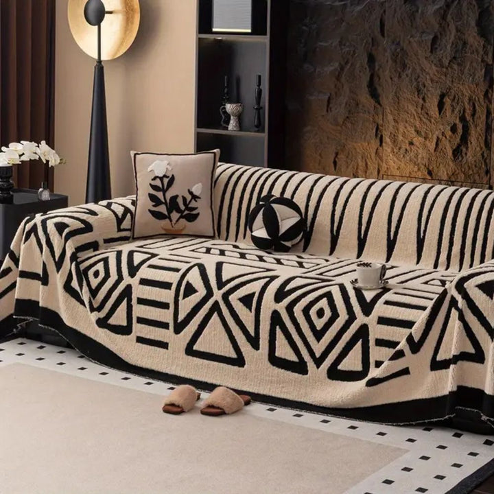 Sofa Throw Cover Geometric Pattern - Sofa Cover - Sand Ivory - Seravelle Home