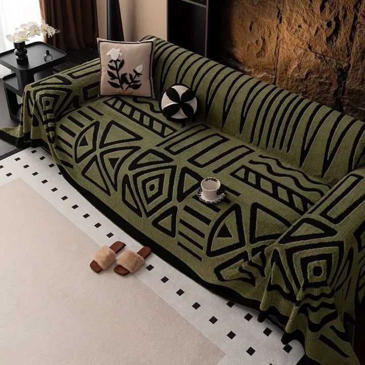 Sofa Throw Cover Geometric Pattern - Sofa Cover - Rust Brown - Seravelle Home