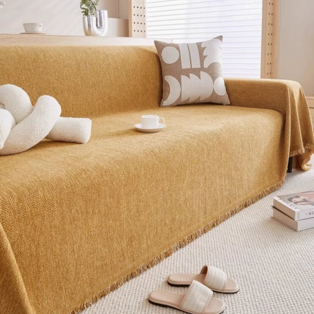 Sofa Throw with Fringes and Water - Repellent Function - Living room - Orange - Seravelle Home