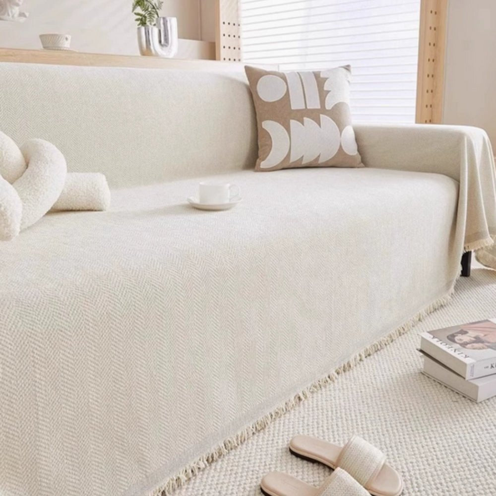 Sofa Throw with Fringes and Water - Repellent Function - Living room - Apricot - Seravelle Home