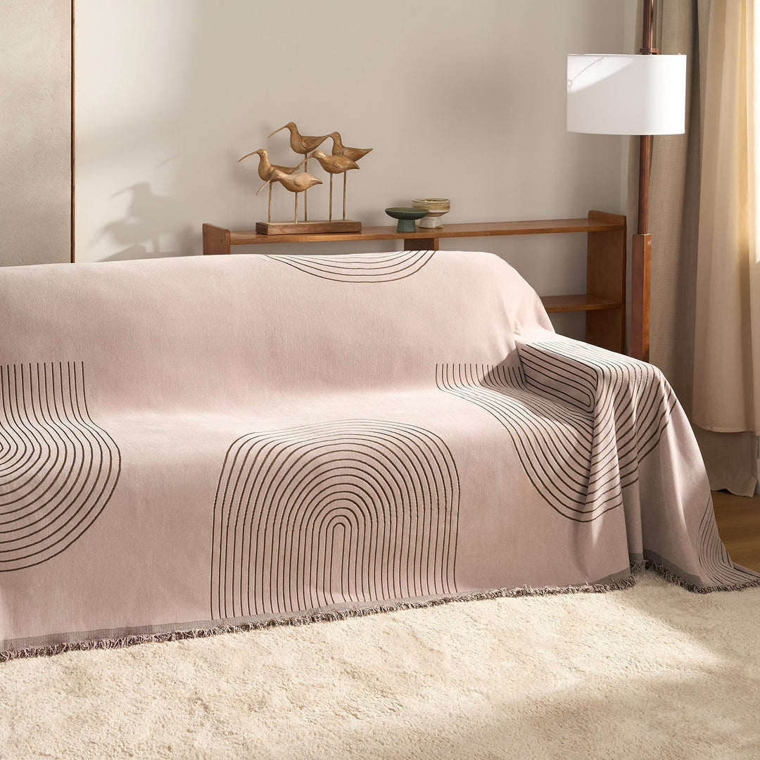 Sofa Throw with Modern Geometric Pattern - Sofa Cover - Earthy Taupe - Seravelle Home