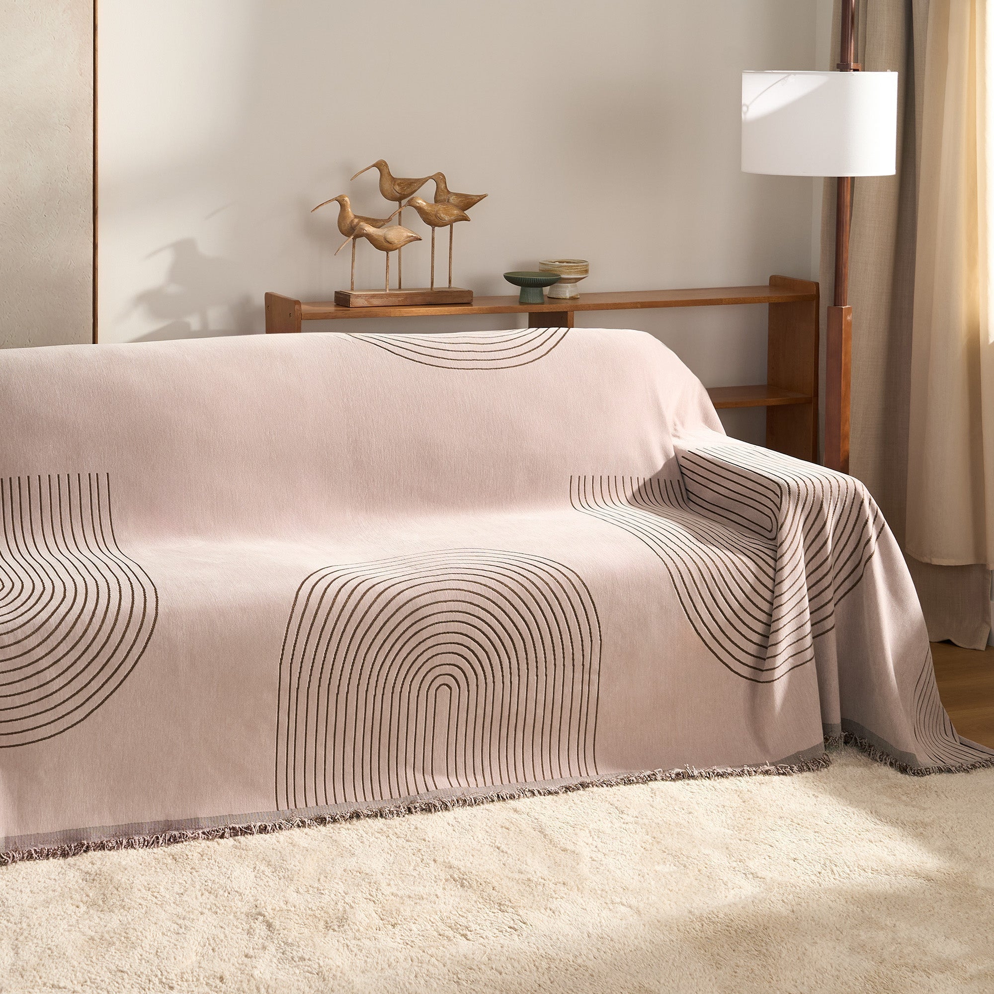 Sofa Throw with Modern Geometric Pattern - Sofa Cover - Earthy Taupe - Seravelle Home