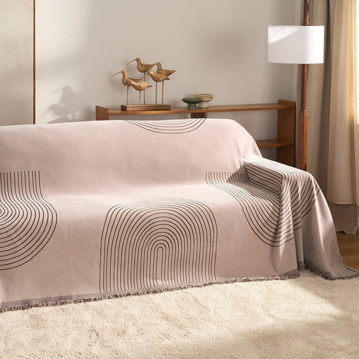 Sofa Throw with Modern Geometric Pattern - Sofa Cover - Earthy Taupe - Seravelle Home