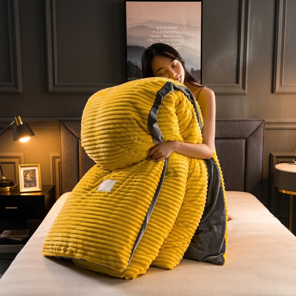 Soft Cozy Warm Plush Blanket with Ribbed Texture - Blanket - Yellow - Seravelle Home
