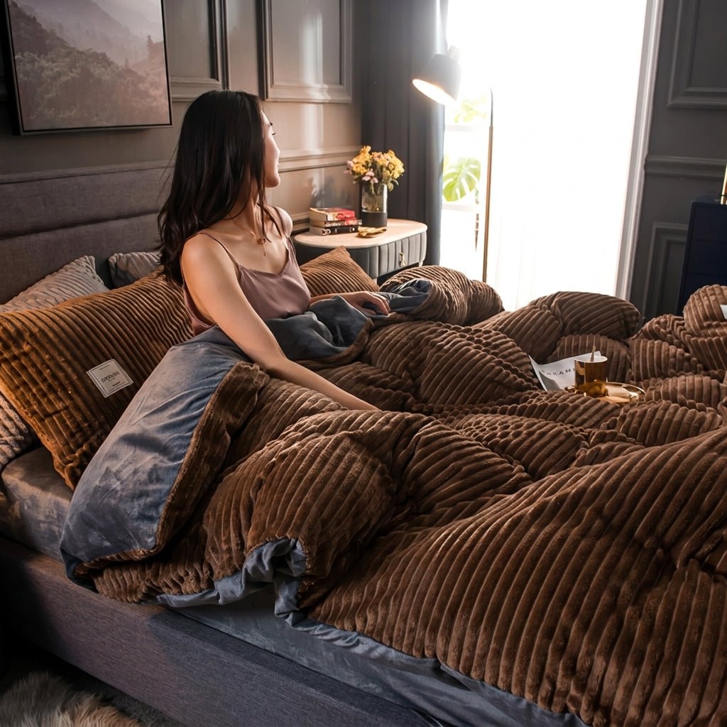 Soft Cozy Warm Plush Blanket with Ribbed Texture - Blanket - Brown - Seravelle Home