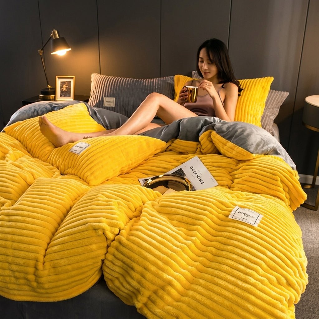 Soft Cozy Warm Plush Blanket with Ribbed Texture - Blanket - Yellow - Seravelle Home