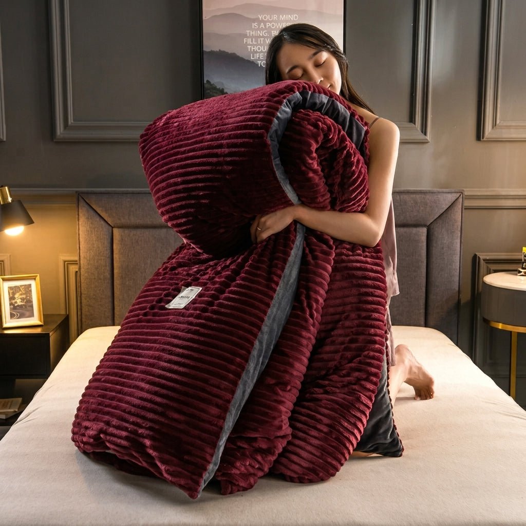 Soft Cozy Warm Plush Blanket with Ribbed Texture - Blanket - Red - Seravelle Home