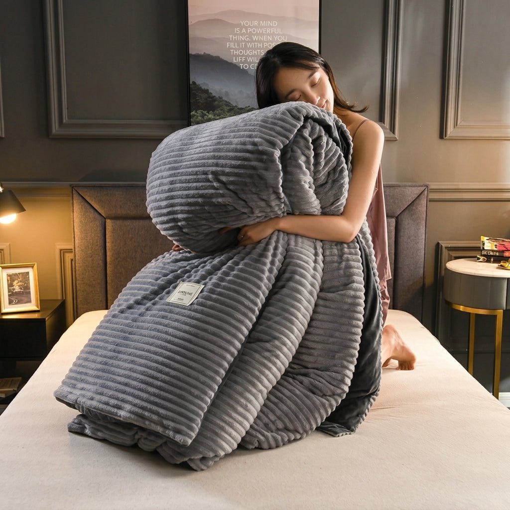 Soft Cozy Warm Plush Blanket with Ribbed Texture - Blanket - Grey - Seravelle Home