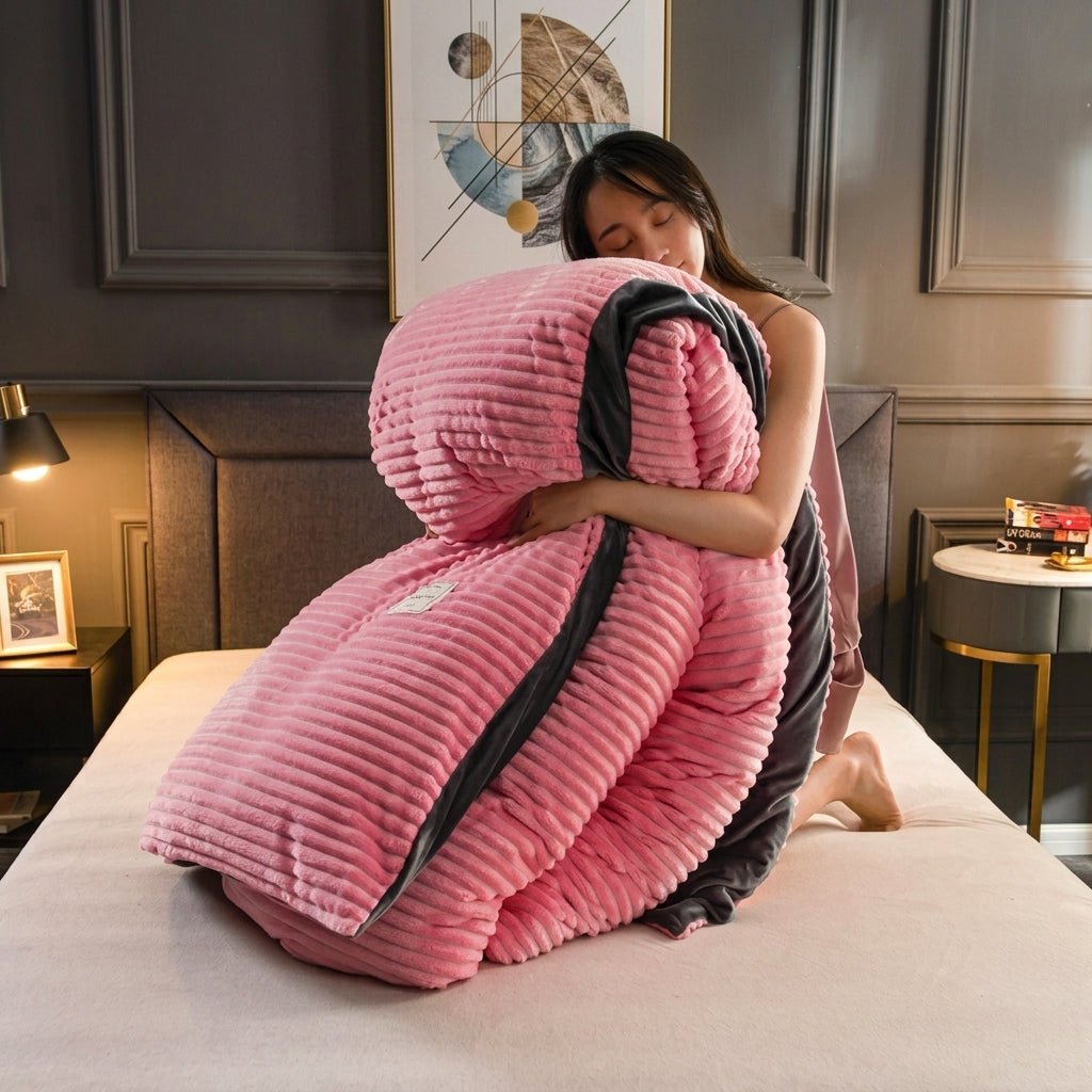 Soft Cozy Warm Plush Blanket with Ribbed Texture - Blanket - Pink - Seravelle Home