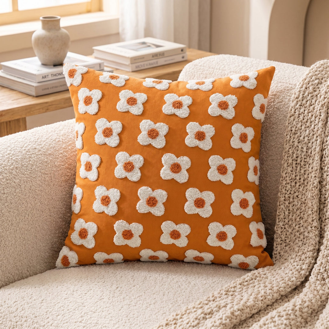 Soft Cushion Covers with Floral Pattern - Cushion Covers - Orange - Seravelle Home