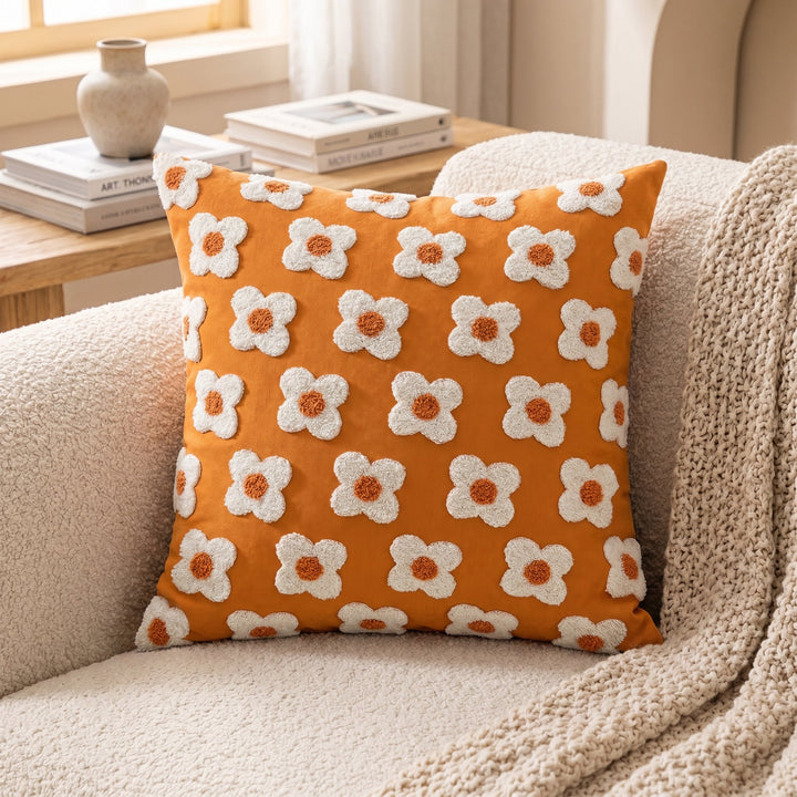 Soft Cushion Covers with Floral Pattern - Cushion Covers - Orange - Seravelle Home
