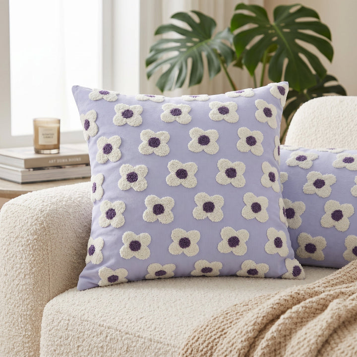 Soft Cushion Covers with Floral Pattern - Cushion Covers - Purple - Seravelle Home
