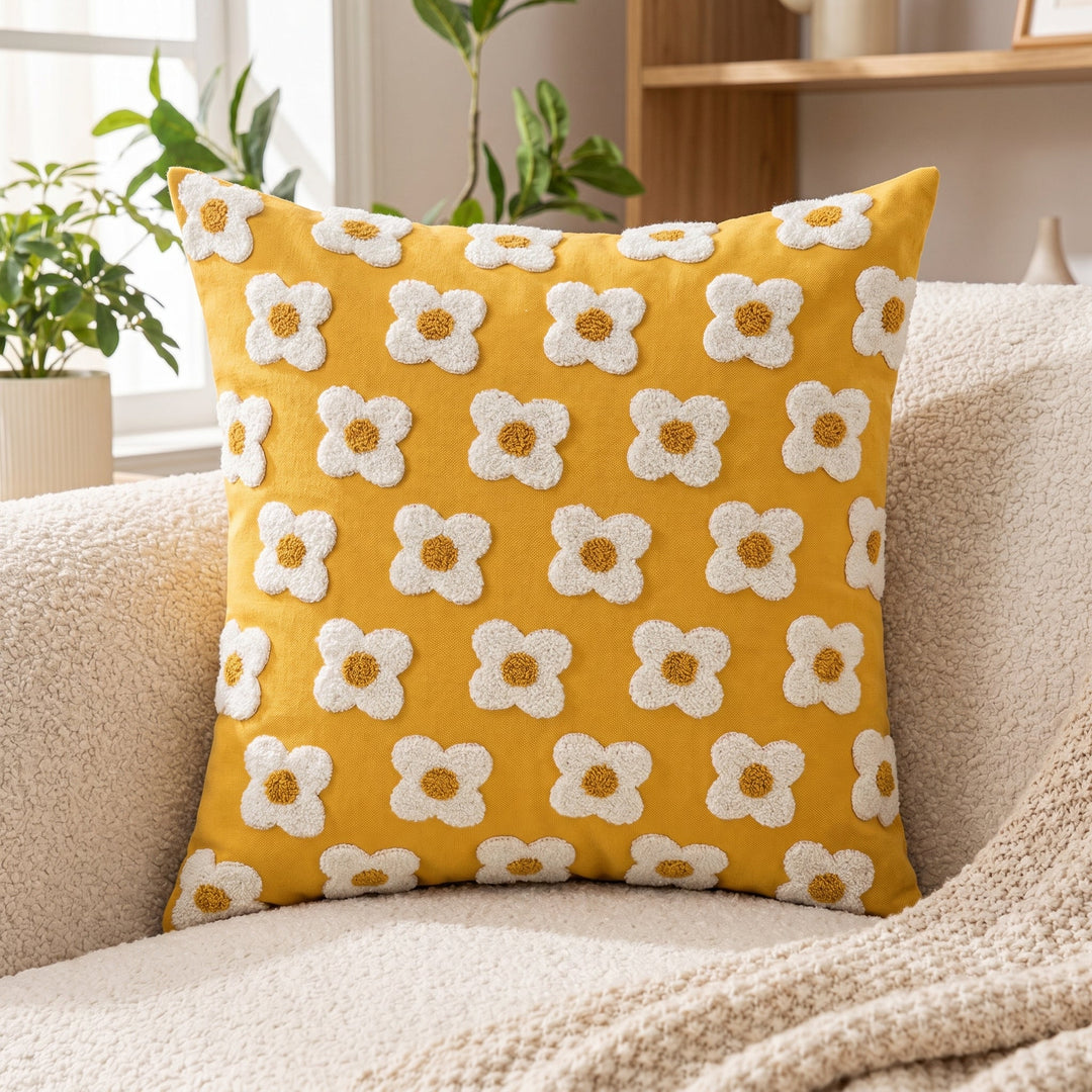 Soft Cushion Covers with Floral Pattern - Cushion Covers - Yellow - Seravelle Home