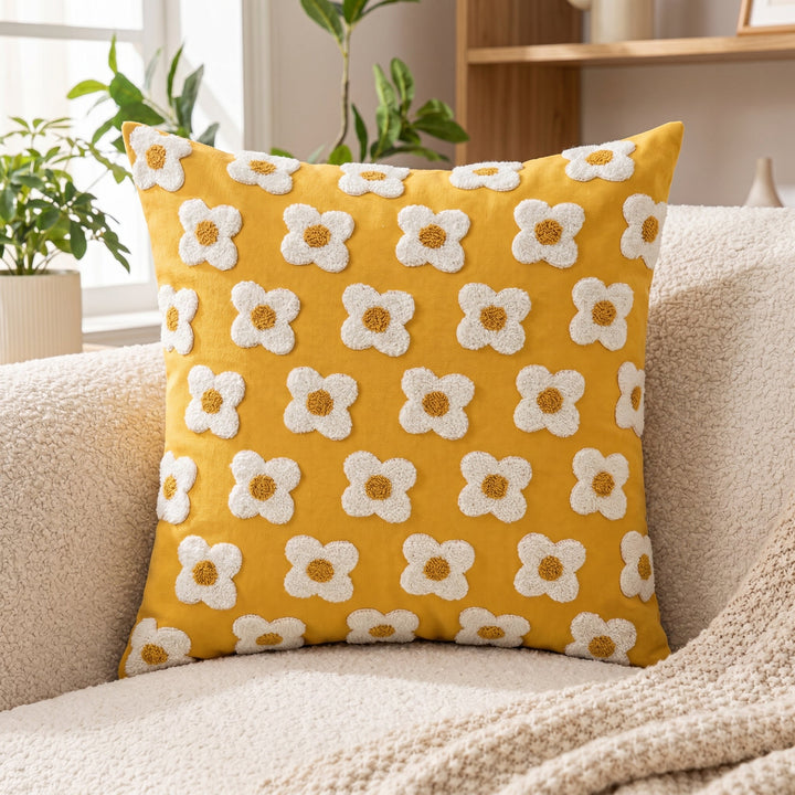 Soft Cushion Covers with Floral Pattern - Cushion Covers - Yellow - Seravelle Home