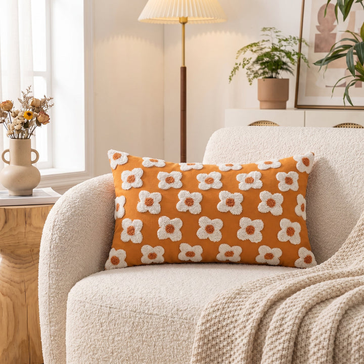 Soft Cushion Covers with Floral Pattern - Cushion Covers - Orange - Seravelle Home