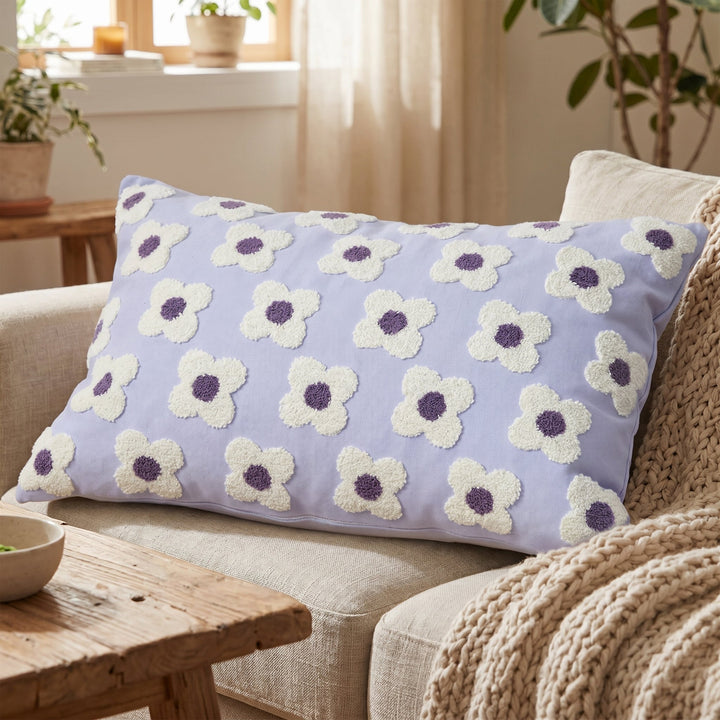 Soft Cushion Covers with Floral Pattern - Cushion Covers - Purple - Seravelle Home