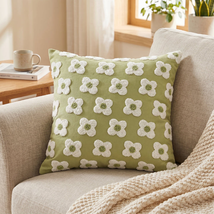 Soft Cushion Covers with Floral Pattern - Cushion Covers - Green - Seravelle Home