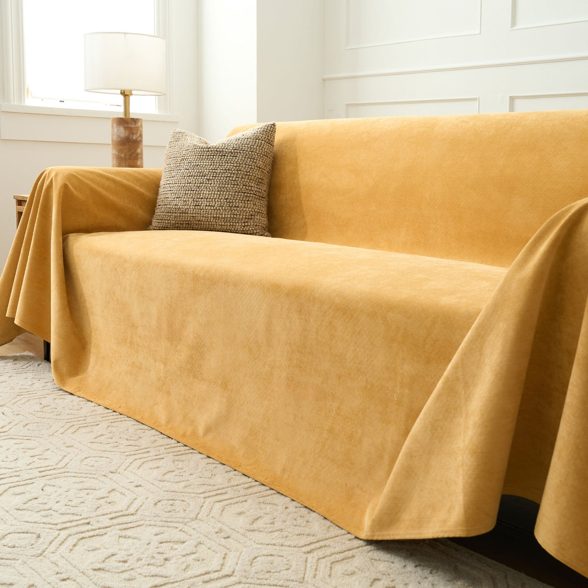 Soft Draped Sofa Throw Cover for Lounges and Couches - Slipcovers - Yellow - Seravelle Home