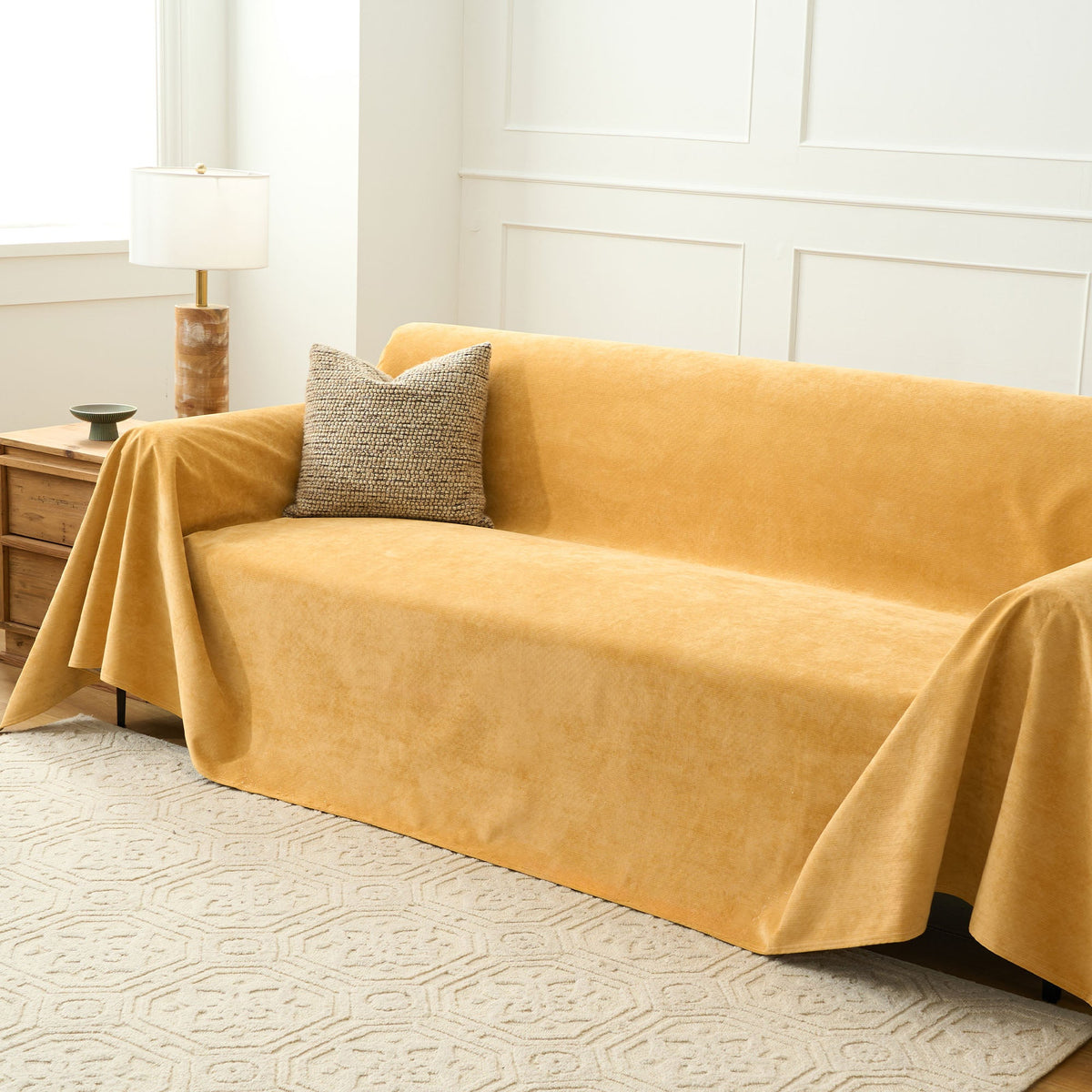 Soft Draped Sofa Throw Cover for Lounges and Couches - Slipcovers - Yellow - Seravelle Home