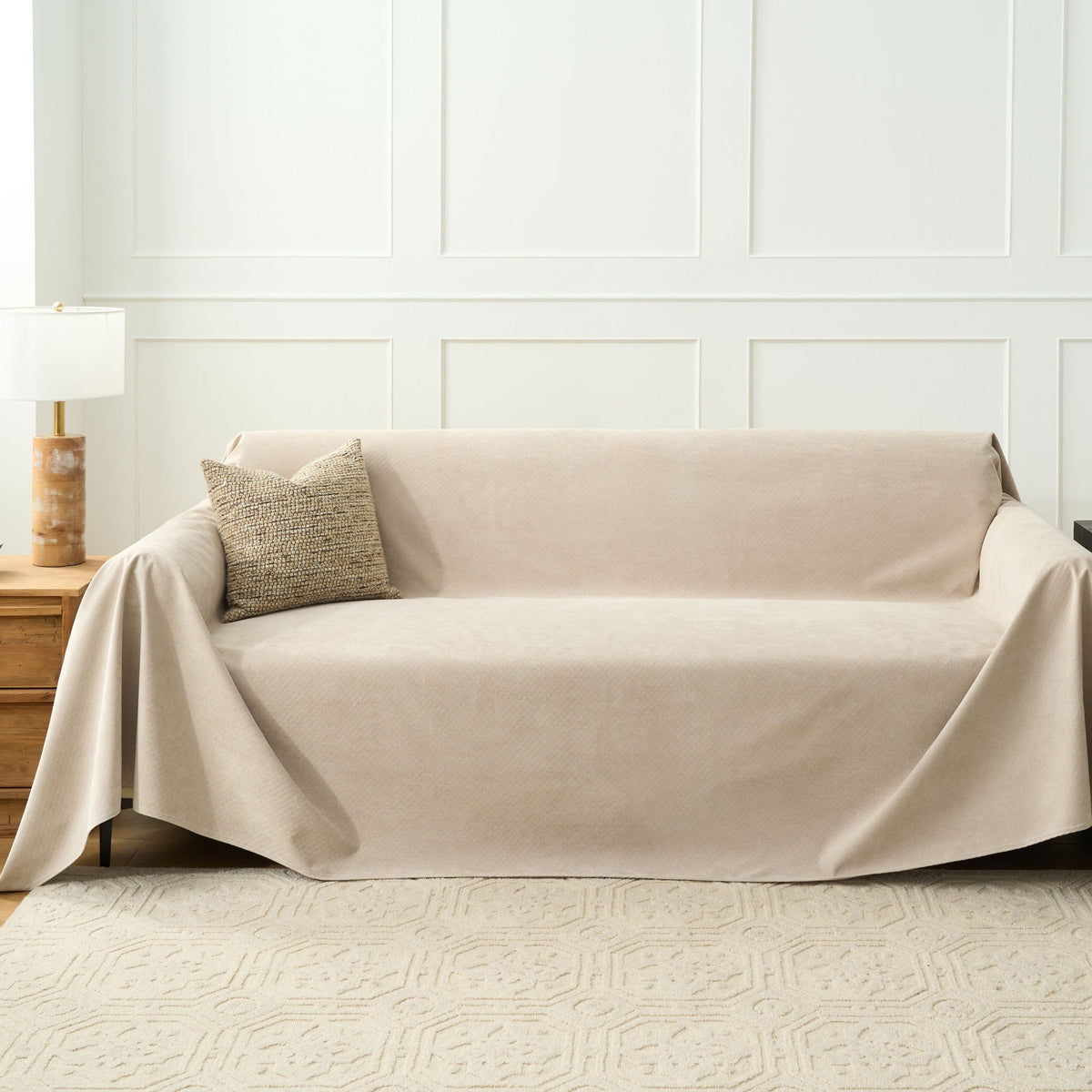 Soft Draped Sofa Throw Cover for Lounges and Couches - Slipcovers - Beige - Seravelle Home