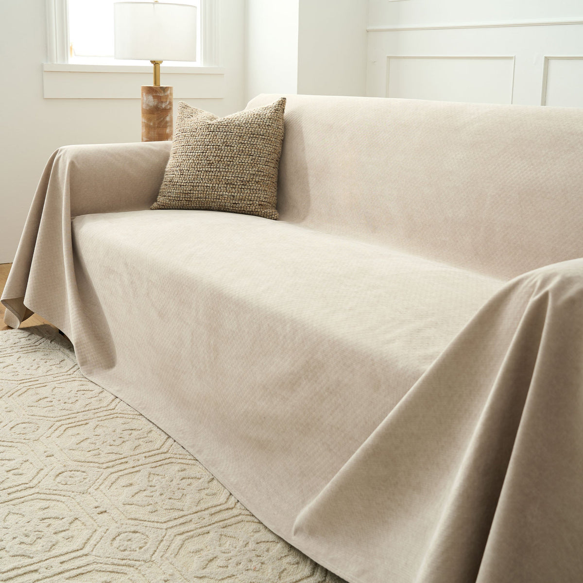 Soft Draped Sofa Throw Cover for Lounges and Couches - Slipcovers - Beige - Seravelle Home