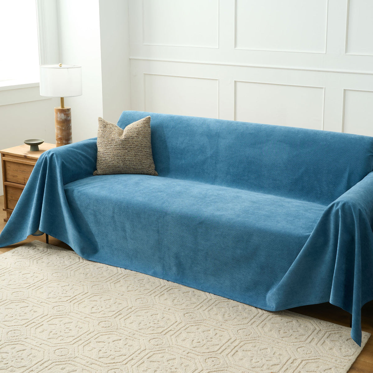 Soft Draped Sofa Throw Cover for Lounges and Couches - Slipcovers - Blue - Seravelle Home