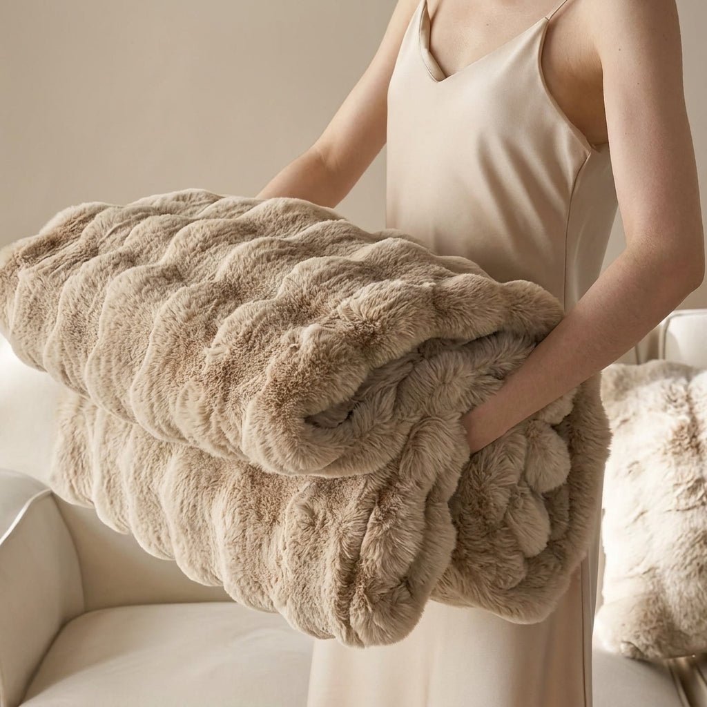 Soft Fluffy Bubble Texture Plush Throw Blanket - Blanket - Beige - Seravelle Home