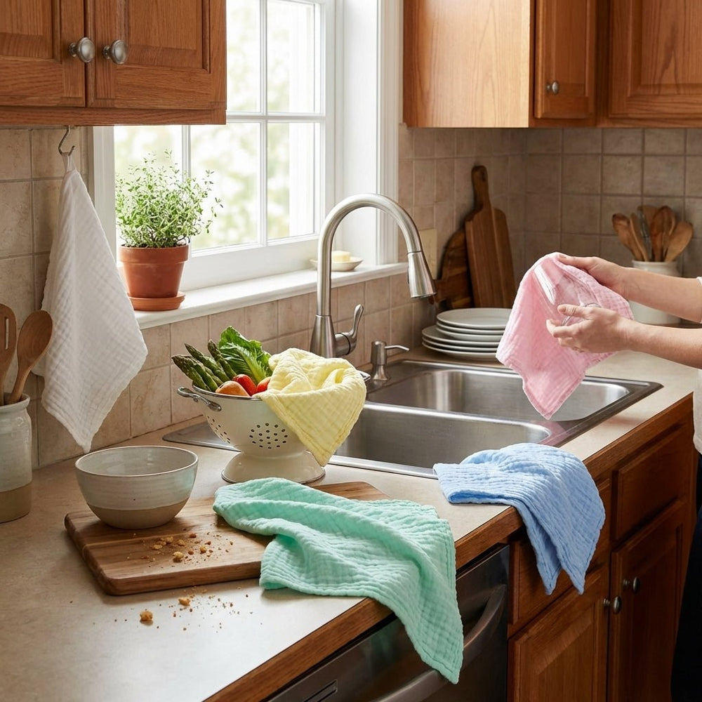 Soft kitchen towels with a waffle texture Set - Washcloth Set - Seravelle Home