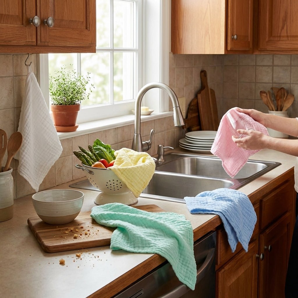 Soft kitchen towels with a waffle texture Set - Washcloth Set - Seravelle Home