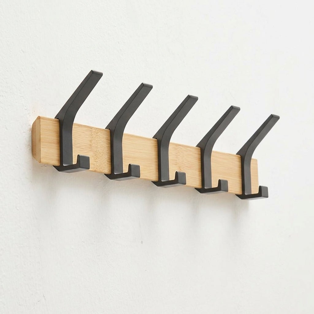 Space-saving coat rack with sturdy hooks - Wall shelf - Black - Seravelle Home