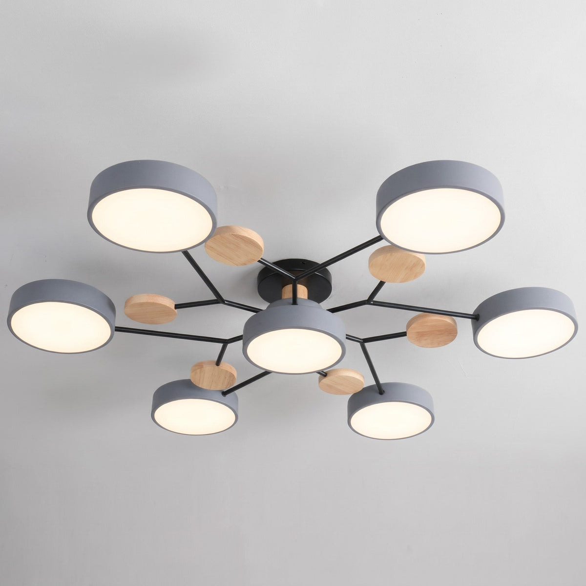Sputnik Style Semi-Flush Ceiling Light with Wood Accents - Ceiling Light Fixtures - Grey - Seravelle Home
