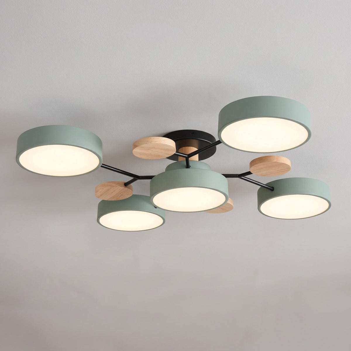 Sputnik Style Semi-Flush Ceiling Light with Wood Accents - Ceiling Light Fixtures - Green - Seravelle Home