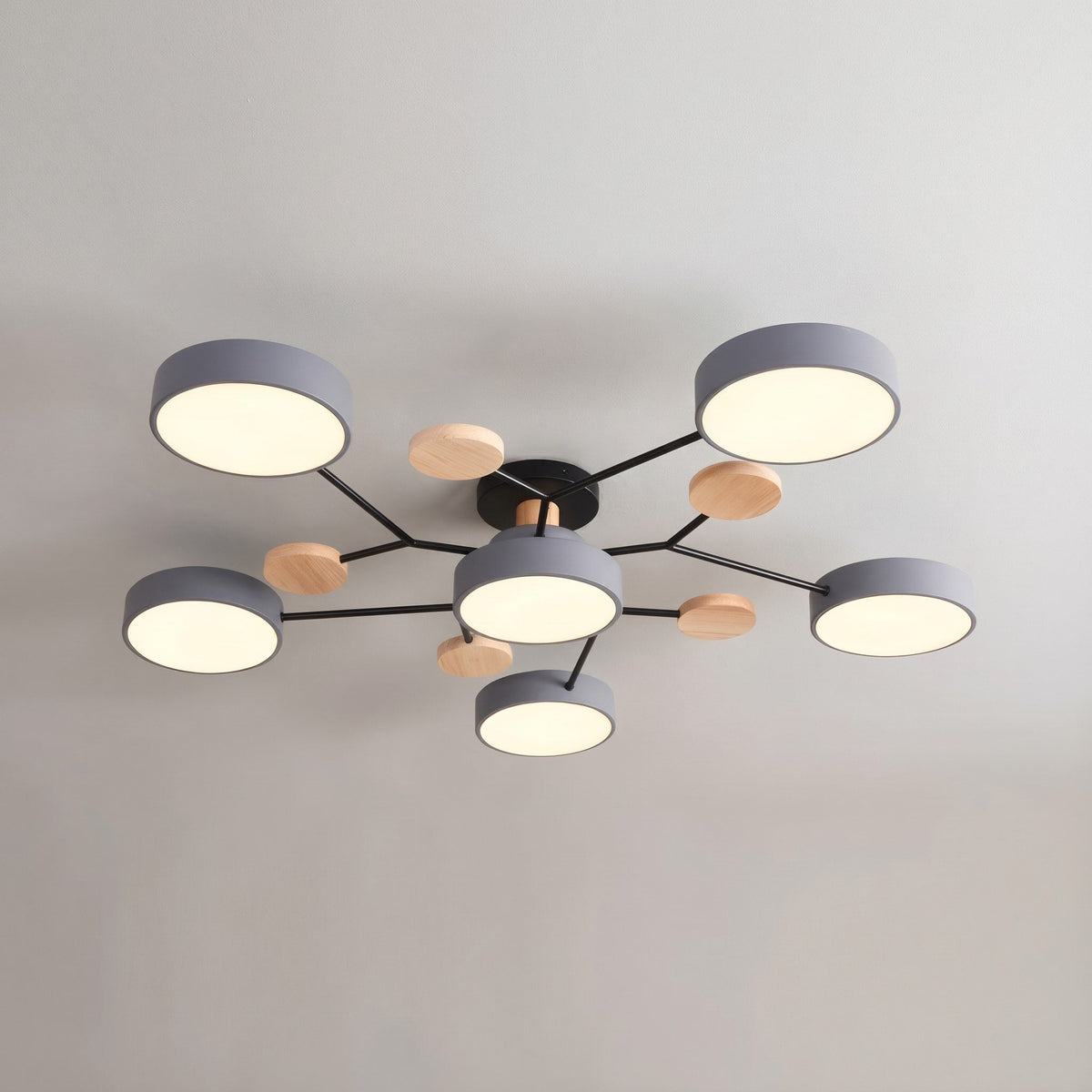 Sputnik Style Semi-Flush Ceiling Light with Wood Accents - Ceiling Light Fixtures - Grey - Seravelle Home