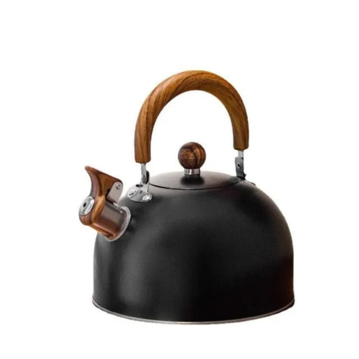 Stainless Steel Whistling Kettle with Wooden Handle - Kettle - Black - Seravelle Home