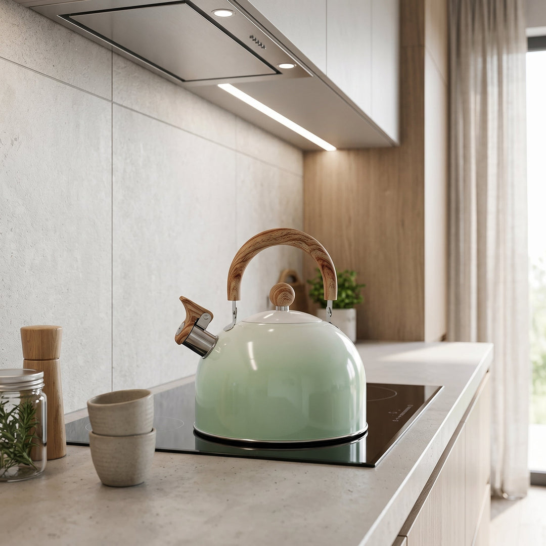 Stainless Steel Whistling Kettle with Wooden Handle - Kettle - Mint Green - Seravelle Home