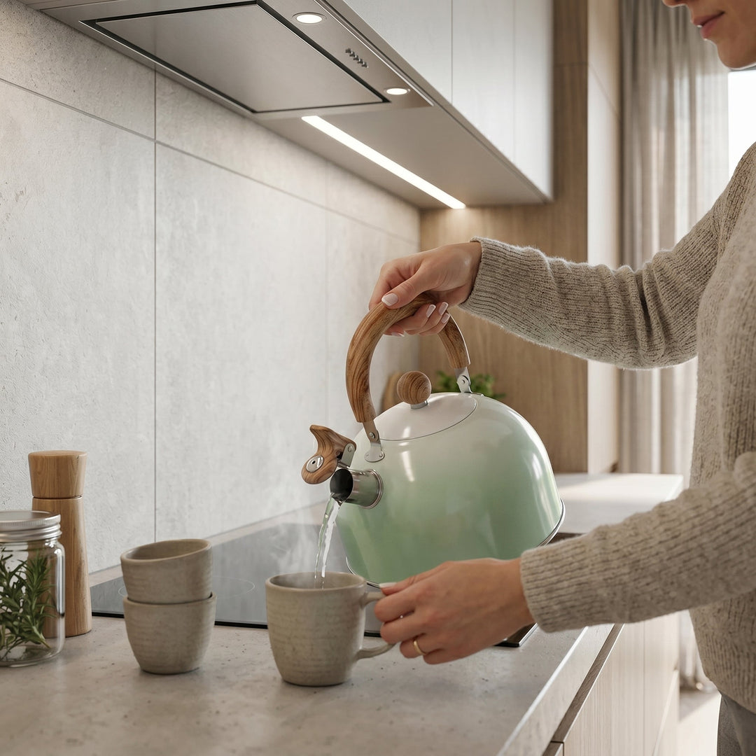 Stainless Steel Whistling Kettle with Wooden Handle - Kettle - Mint Green - Seravelle Home