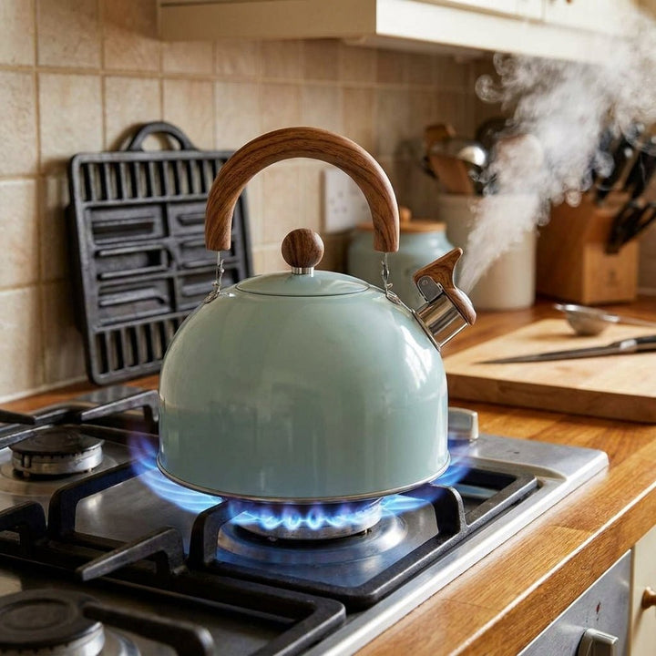 Stainless Steel Whistling Kettle with Wooden Handle - Kettle - Light Green - Seravelle Home