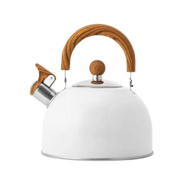 Stainless Steel Whistling Kettle with Wooden Handle - Kettle - White - Seravelle Home