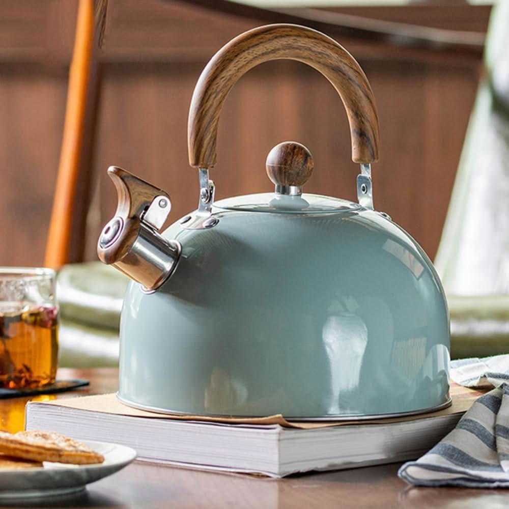 Stainless Steel Whistling Kettle with Wooden Handle - Kettle - Light Green - Seravelle Home