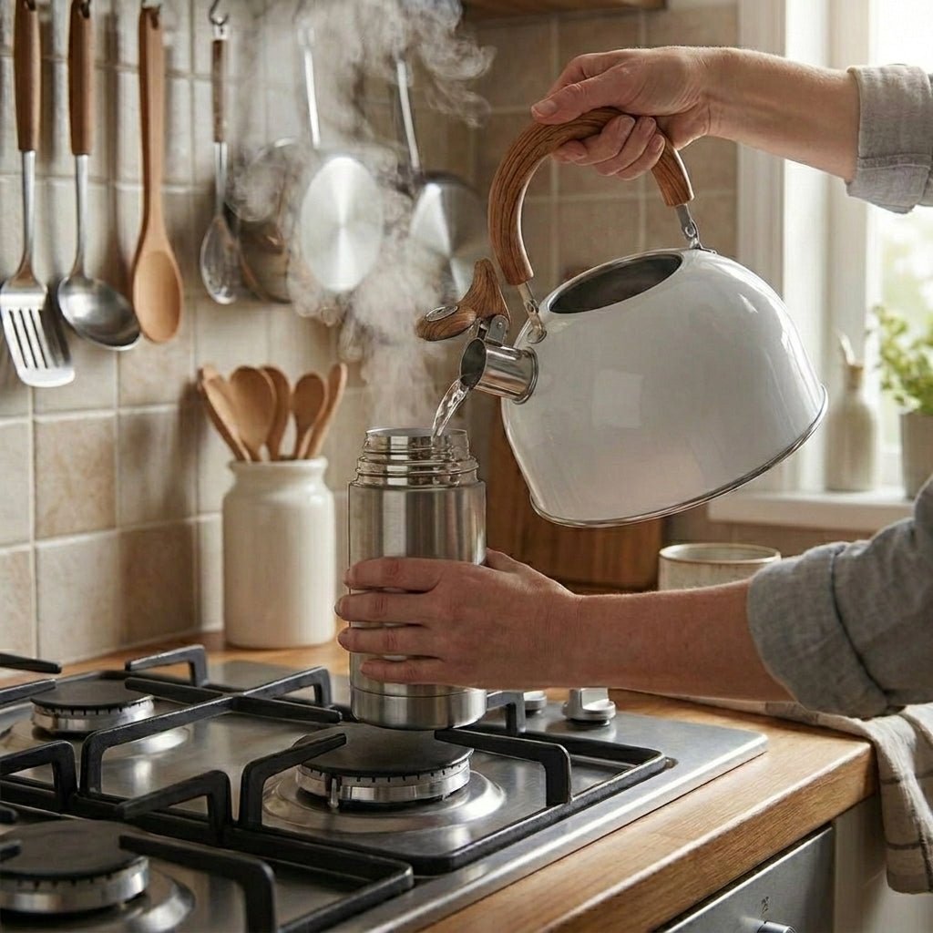 Stainless Steel Whistling Kettle with Wooden Handle - Kettle - White - Seravelle Home